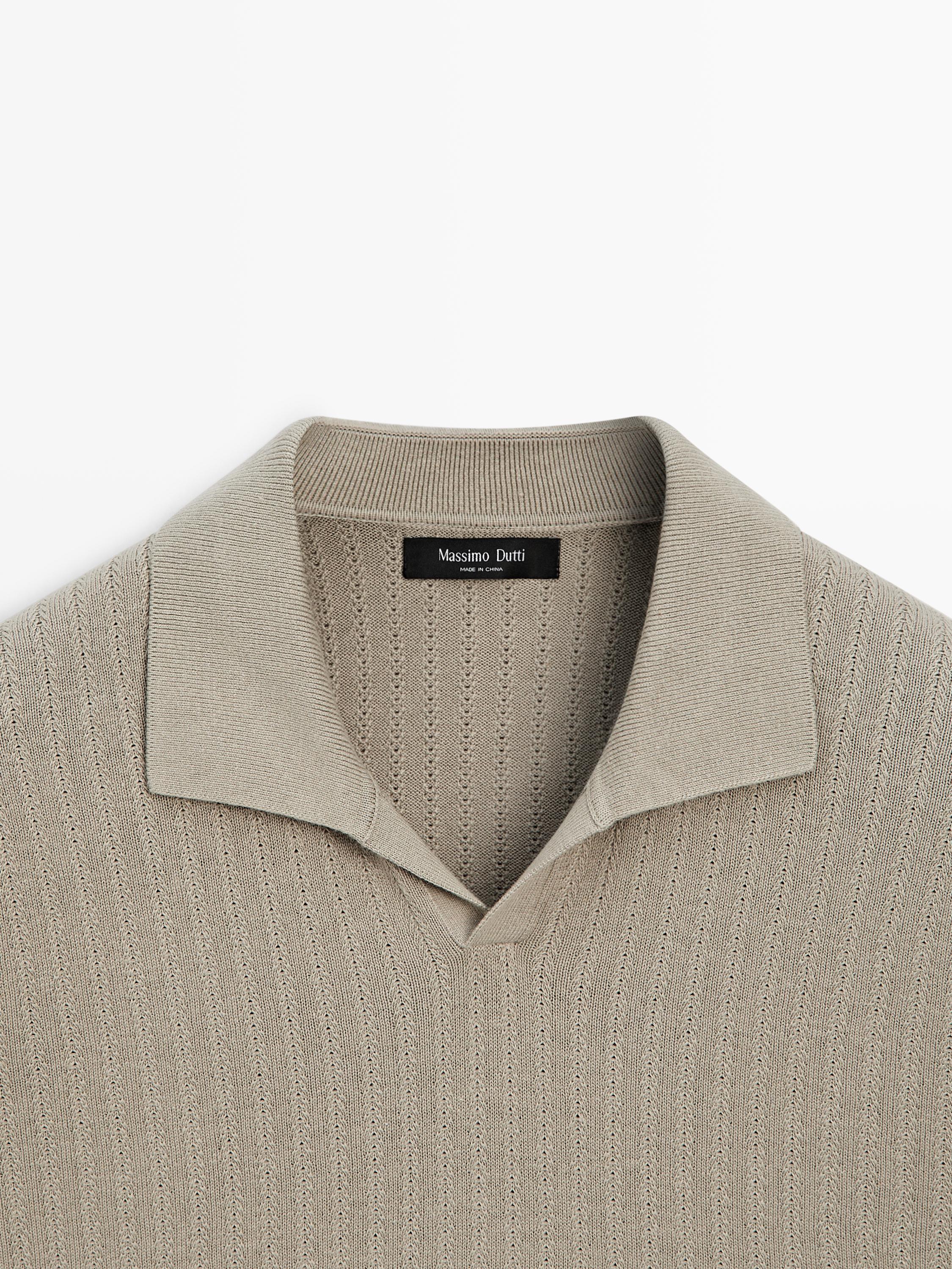 Cotton blend knit V-neck polo sweater